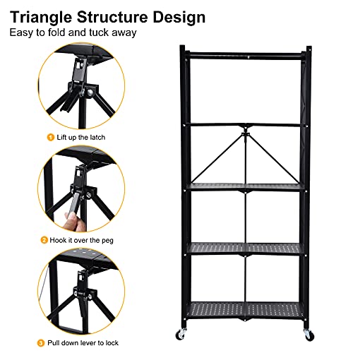 Foldable 5-Tier Metal Rack Shelving Unit for Garage