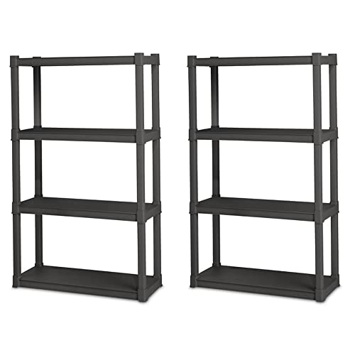 Sterilite 4-Shelf Durable Plastic Shelving Unit, Gray, 2-Pack