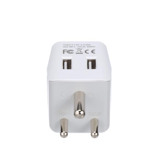 Ceptics India, Nepal, Bangladesh Travel Adapter Plug with Dual USB - Type D - Usa Input - Ultra Compact - Safe Grounded Perfect for Cell Phones, Laptops, Camera (CTU-10)