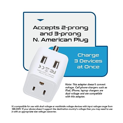 Ceptics India, Nepal, Bangladesh Travel Adapter Plug with Dual USB - Type D - Usa Input - Ultra Compact - Safe Grounded Perfect for Cell Phones, Laptops, Camera (CTU-10)