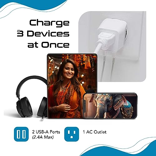 Ceptics India, Nepal, Bangladesh Travel Adapter Plug with Dual USB - Type D - Usa Input - Ultra Compact - Safe Grounded Perfect for Cell Phones, Laptops, Camera (CTU-10)