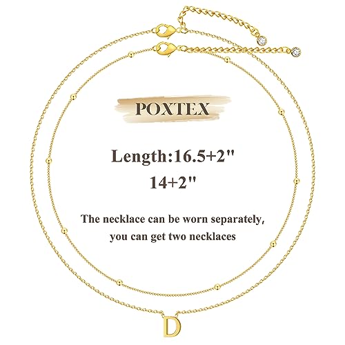 Poxtex 14K Real Gold D Necklaces for Women, Dainty Layered Gold Initial Choker Necklace for Women Thin Letter Pendant Necklaces Jewelry for Women Gifts