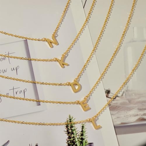 Poxtex 14K Real Gold D Necklaces for Women, Dainty Layered Gold Initial Choker Necklace for Women Thin Letter Pendant Necklaces Jewelry for Women Gifts