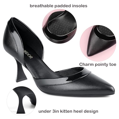 JENN ARDOR Women's Pumps Low Heels Pointed Closed Toe Kitten Dress Shoes for Women Comfortable Stiletto Heeled Sandals Classic Wedding Party D'Orsay Work Pumps Black 9.5