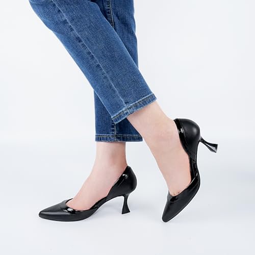 JENN ARDOR Women's Pumps Low Heels Pointed Closed Toe Kitten Dress Shoes for Women Comfortable Stiletto Heeled Sandals Classic Wedding Party D'Orsay Work Pumps Black 9.5