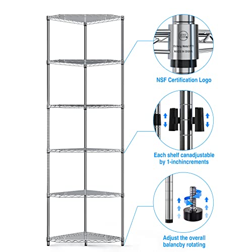 Chrome 6-Tier NSF Metal Corner Shelf Organizer