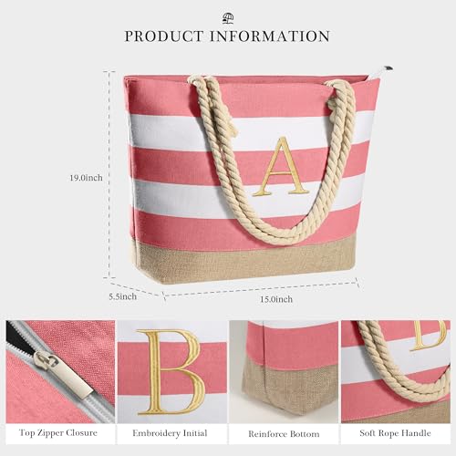 YOOLIFE Birthday Gifts for Women - 21st 20th 30th 40th 50th 60th Birthday Gifts for Women Her Mom, Personalized Birthday Gifts Idea, Pink Beach Bag Travel Tote Bag Beach Gifts Women Initial D