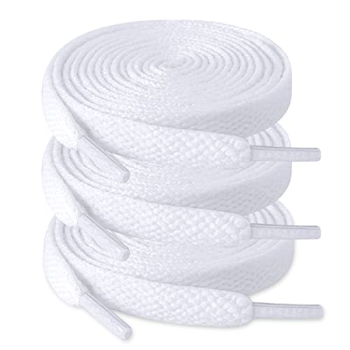 ZHENTOR 3 Pair Flat Shoe Laces for Sneakers, Shoelaces for Sneakers Athletic Running Shoes Boot Strings (D-white(3 pairs), 35 inches)