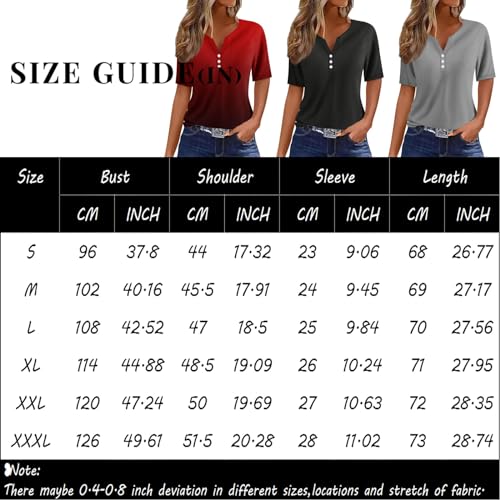 A Mazon Com, Summer Tops for Women 2024 Trendy Short Sleeve Dressy Casual Blouses Womans Tops Button V Neck Boho T-Shirts Plus Size Tunics Graphic Tees Shirts(D Light Gray,3X-Large)
