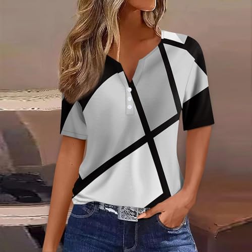 A Mazon Com, Summer Tops for Women 2024 Trendy Short Sleeve Dressy Casual Blouses Womans Tops Button V Neck Boho T-Shirts Plus Size Tunics Graphic Tees Shirts(D Light Gray,3X-Large)