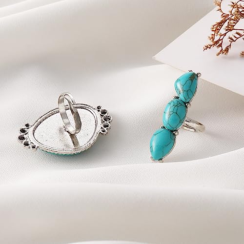 Todenb Bohemian Turquoise Ring for Women Western Rings Jewelry Stackable Knuckle Ring Set Vintage Rose Leaf Ring Set for Girls Gifts (D-2pcs turquoise rings)