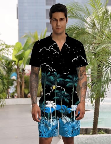 Goodstoworld Mens Romper Adult Male Men Overalls Jumper Man Bro Guys 3D Graphic Hawaiian Tropical Jumpsuit Printed Pant Rave Outfits Shirt Zipper Cargo Slim Fit One Piece with Pocket