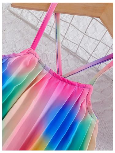 BEAUDRM Girl's 2 Piece Outfits Rainbow Ombre Pleated Spaghetti Strap Crop Top and Wide Leg Pants Sets Multicolor D 5Y
