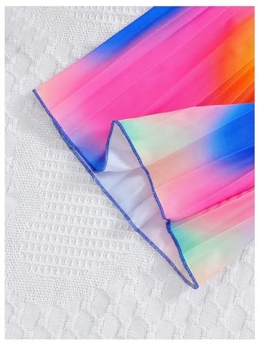 BEAUDRM Girl's 2 Piece Outfits Rainbow Ombre Pleated Spaghetti Strap Crop Top and Wide Leg Pants Sets Multicolor D 5Y