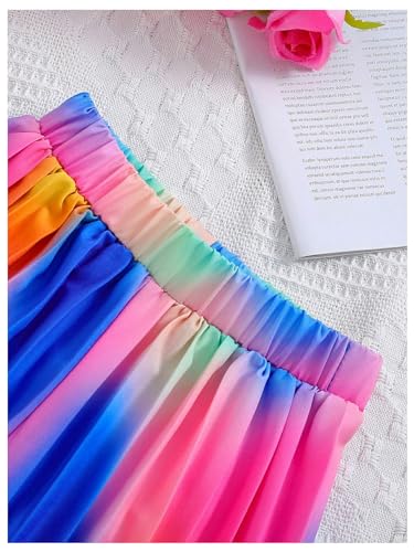 BEAUDRM Girl's 2 Piece Outfits Rainbow Ombre Pleated Spaghetti Strap Crop Top and Wide Leg Pants Sets Multicolor D 5Y