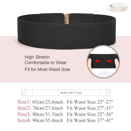 JASGOOD 4 Pack Wide Elastic Stretch Waist Belts for Women Dress Vintage Belt,D-Black+Brown+White+Beige