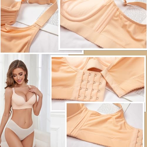 SOLODORO Plus Size Bras for Women Push Up Bra Widen Strap Soft Comfort Everyday Bras (Nude 42D)