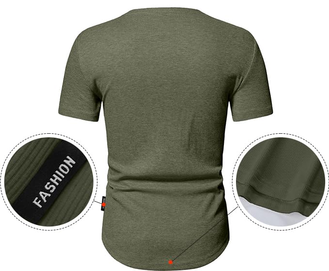 JMIERR Men's Muscle Slim Fit Button Henley Shirts Summer Crewneck Short Sleeve Longline Fitted T-Shirt Gym Workout Athletic Tees Shirt for Men, M, Moss Green