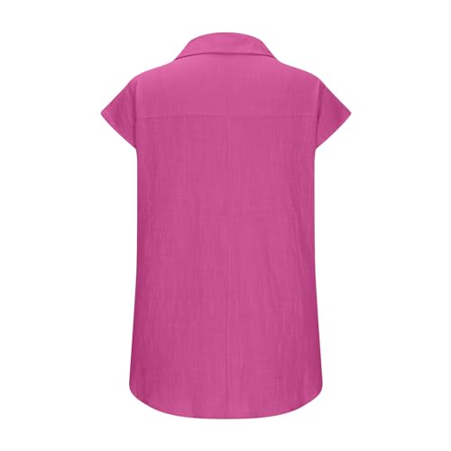 Women's Cotton Linen Cap Sleeve T-Shirt Half Button V Neck Tunic Tops Lounge Baggy Solid Color 2024 Summer Blouse