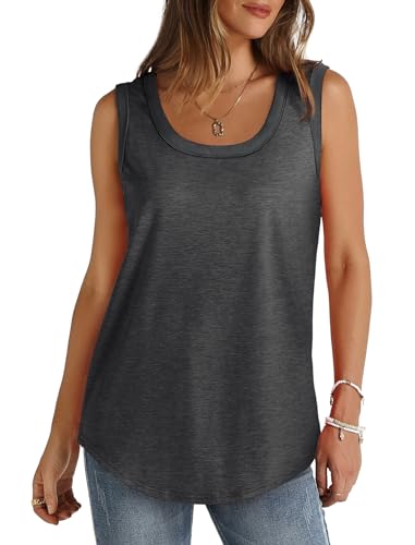 Saloogoe Women's Tank Tops Loose Fit Casual Flowy Tops Vacation Outfits Dark Gray 2XL