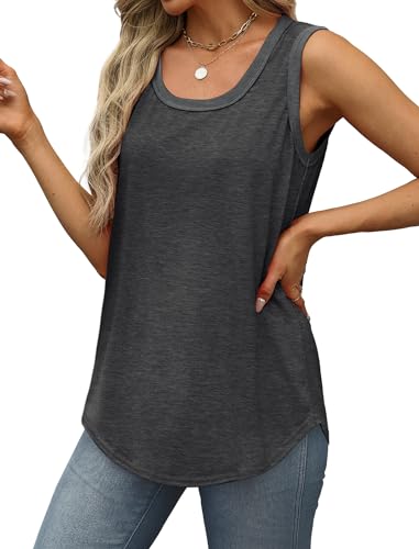 Saloogoe Women's Tank Tops Loose Fit Casual Flowy Tops Vacation Outfits Dark Gray 2XL