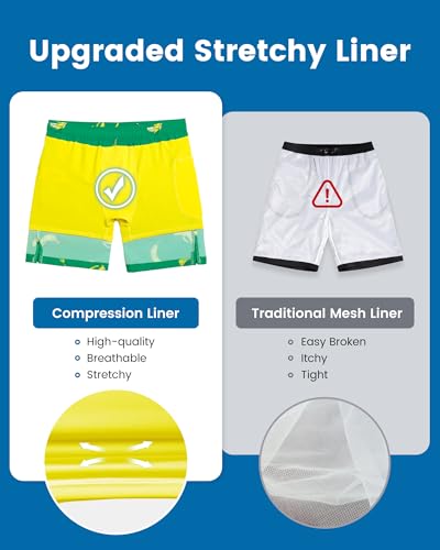 maamgic 2 in 1 Mens Swim Trunks 7 Inch Swim Shorts Swim Suits Board Shorts Falling Banana-Green Small