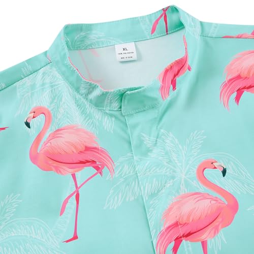 Idgreatim Mens Hawaiian Rompers Pink Flamingo Graphic One Piece Romper Jumpsuit Casual Summer Overalls for Vacation L