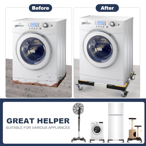 W B D WEIBIDA Mobile Roller with 4 Locking Wheels, Adjustable furniture dolly Mini Fridge Stand Appliance Dollys Cart Washer Pedestal for Portable Washing Machine, Dryer, Refrigerator