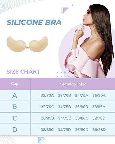 APOWUS Sticky Bra Ultra Thin,Adhesive Invisible Strapless Backless Bras Silicone Bra Reusable for Small Breast Cup D 01 Creme
