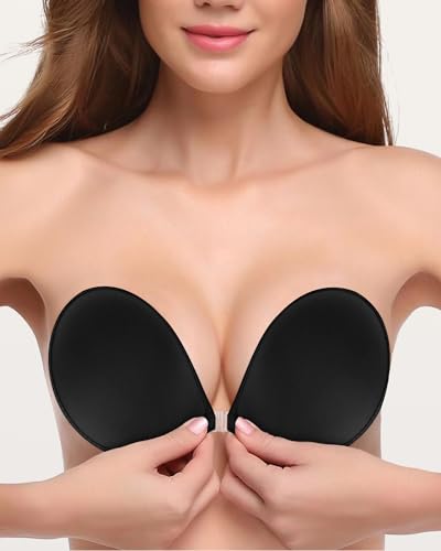 PHODIL Sticky Bra 2 Pairs - Invisible Backless Strapless Bras, Sticky Boobs for Women Push Up, Adhesive Bra with Nipple Covers Cup D