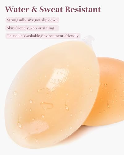 PHODIL Sticky Strapless Bra, Invisible Push Up Adhesive Bra,Backless Silicone Bras Washable for Women with Nipple Covers（Creme/D）