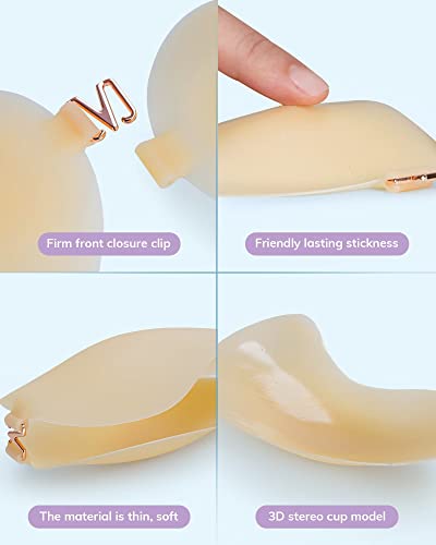 APOWUS Sticky Bra Ultra Thin New 2023, Adhesive Invisible 2 Pairs Strapless Backless Bras Silicone Bra Reusable for Small Breast Cup D 01