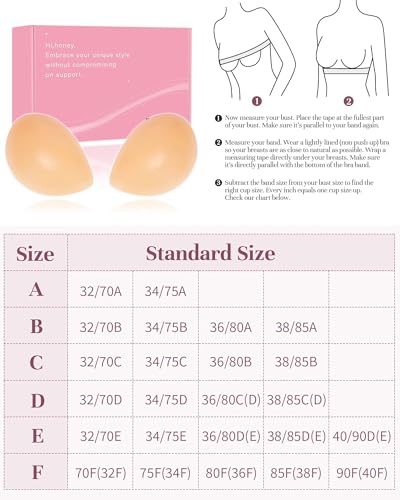 PHODIL Sticky Strapless Bra, Invisible Push Up Adhesive Bra,Backless Silicone Bras Washable for Women with Nipple Covers（Creme/D）