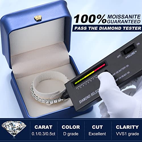 Moissanite Tennis Bracelet 2.19 Carats Moissanite Bracelets for Women Men's Bracelets 18k White Gold Plated 925 Sterling Silver Bracelet, 2mm 8inch D Color VVS1 Round Cut Lab Created Diamond Tennis Bracelet with GRA Certificate