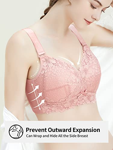 Wireless Bras for women full figure Plus size full coverage wireless No wire minimizer bra for big busted women lightly lined comfortable lifting wirefree bra Rose Pink 38DD 38 DD double D