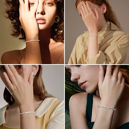 Moissanite Tennis Bracelet 2.19 Carats Moissanite Bracelets for Women Men's Bracelets 18k White Gold Plated 925 Sterling Silver Bracelet, 2mm 8inch D Color VVS1 Round Cut Lab Created Diamond Tennis Bracelet with GRA Certificate