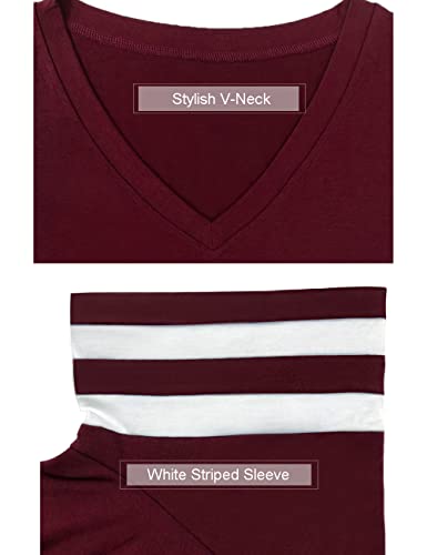 CARROTMOB Womens Plus Size Tops Summer Short Sleeve Casual Loose Tunic V Neck Tee T Shirts Wine red L