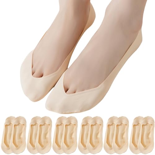 Lomitract Nude Beige No Show Footies See Liner Invisible Hidden Low Cut Socks Flats Loafer Boat Slip On Dress Shoe Womens Non Slip, Ultra Thin Nylon Super Short Rise Sox, Skin Color Noshowsocks