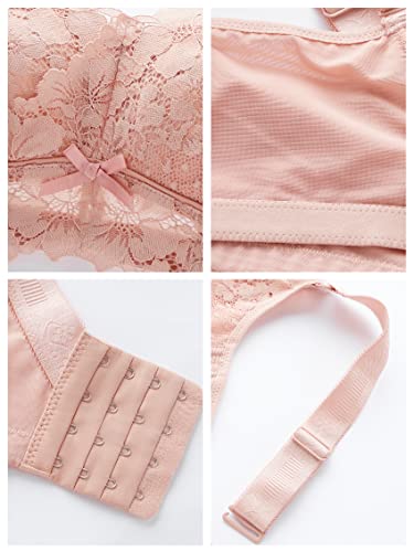 Wireless Bras for women full figure Plus size full coverage wireless No wire minimizer bra for big busted women lightly lined comfortable lifting wirefree bra Rose Pink 38DD 38 DD double D