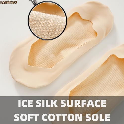 Lomitract Nude Beige No Show Footies See Liner Invisible Hidden Low Cut Socks Flats Loafer Boat Slip On Dress Shoe Womens Non Slip, Ultra Thin Nylon Super Short Rise Sox, Skin Color Noshowsocks
