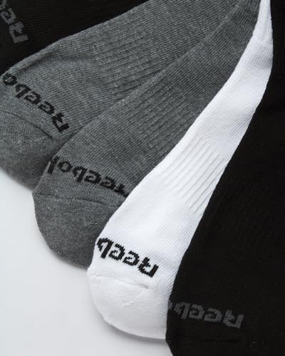 Reebok Boy's Cushioned Comfort Quarter Basic Socks With Reinforced Heel And Toe (12 Pack), Size Large, BlackGreyWhite