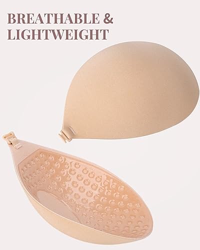 YODOOLTLY Adhesive Push Up Sticky Bra 2 Pairs Strapless Bra Invisible Backless Silicone Bra with Nipple Covers for Women D Black Nude