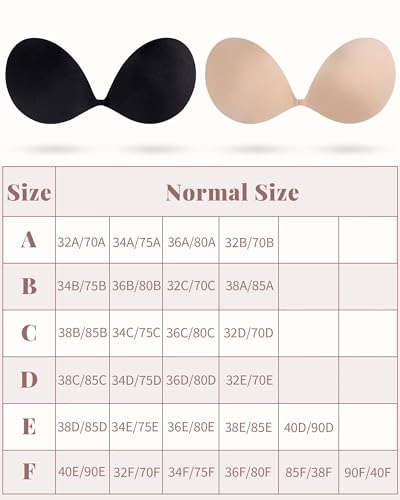 YODOOLTLY Adhesive Push Up Sticky Bra 2 Pairs Strapless Bra Invisible Backless Silicone Bra with Nipple Covers for Women D Black Nude