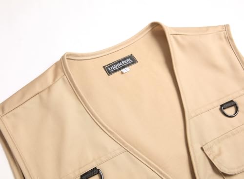 LISUHEPEAL Men’s Fishing Vest Summer Outdoor Work Safari Travel Photo Vest with Multi Pockets (S18-Light Camel, L)