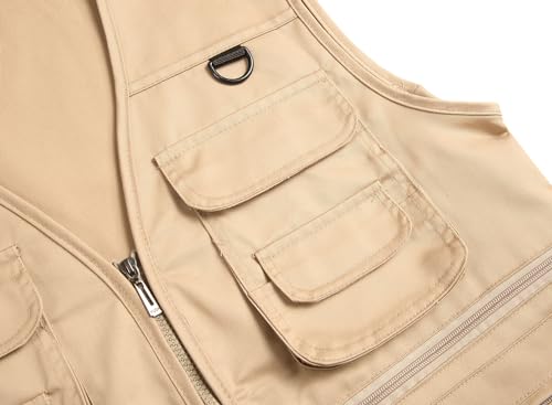 LISUHEPEAL Men’s Fishing Vest Summer Outdoor Work Safari Travel Photo Vest with Multi Pockets (S18-Light Camel, L)