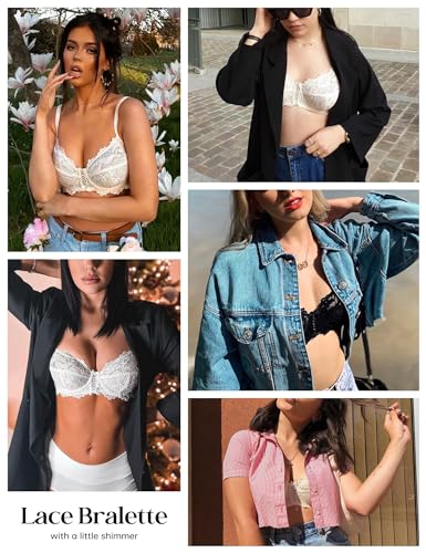 Wingslove Women's Sexy Lace Bra Non Padded Underwire Unlined Bra Full Coverage Plus Size Lace Bralette (Pink Nude,36D)