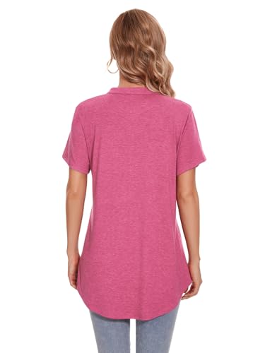 ZENNILO Women's Shirt Zip Plaid V Neck Short Sleeve Casual Summer Tunic Tops Blouse