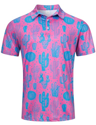 Fanient Mens Polo Shirts Short Sleeve Dry Fit 3D Printed Cactus Golf Shirt Performance Moisture Wicking M