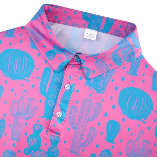 Fanient Mens Polo Shirts Short Sleeve Dry Fit 3D Printed Cactus Golf Shirt Performance Moisture Wicking M