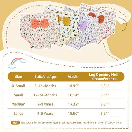 Durio 4Pcs Diaper Covers for Girls Baby Bloomers for Toddler Girls Ruffle Cute Cotton Baby Girl Shorts Toddler Girl Bloomers D Bow Floral 12-24 Months